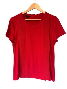 Talbots Red Short Sleeve Eyelet Front Tee, Medium